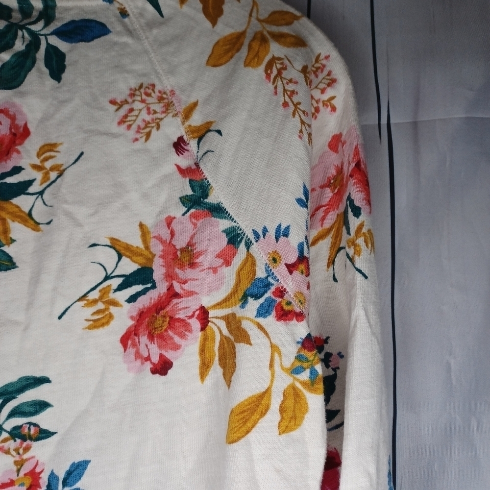 LOFT 100% Cotton Long Sleeve Floral Print Top - Cream and Pink Size S - Picture 14 of 16
